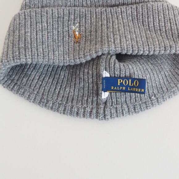 Men's Polo Ralph Lauren Polo Gray Beanie 80% Extrafine Merino Wool, 20% Nylon - Picture 4 of 8